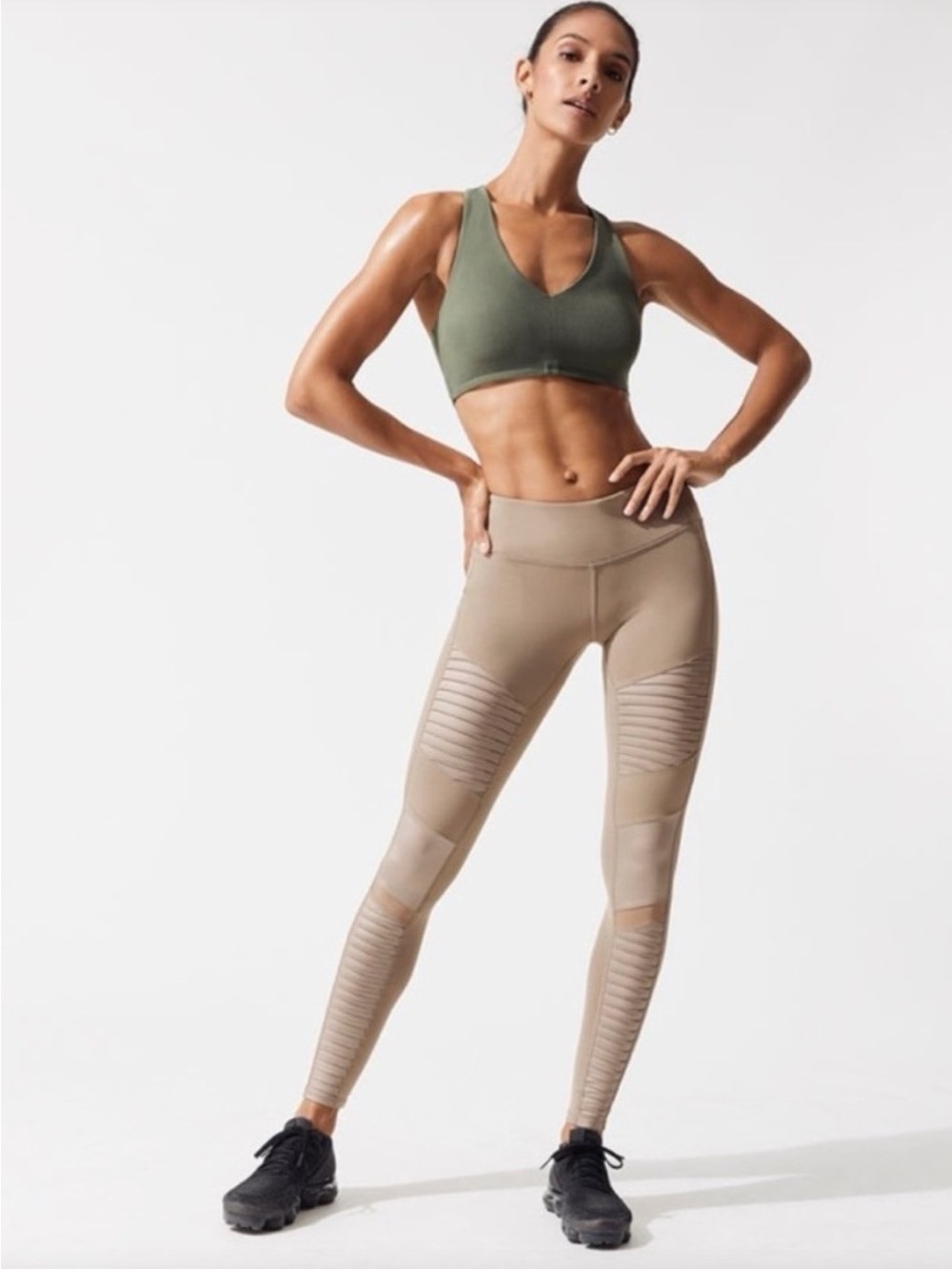 ALO Yoga Taupe Moto Ribbed High-Rise Leggings